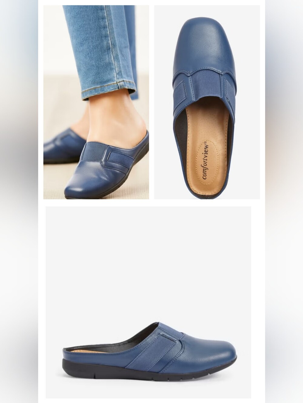 Comfortview Women's Navy Slip-On Backless Loafers